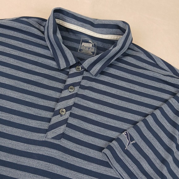 Puma Golf XXL Mens Polo Shirt Knit 25x32 Stripes Blue - Picture 1 of 13
